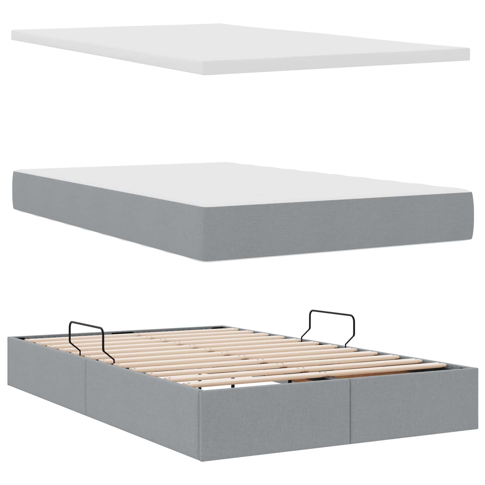 Lit avec rangement et matelas Gris clair 120 x 190 cm Polyester - XIOS