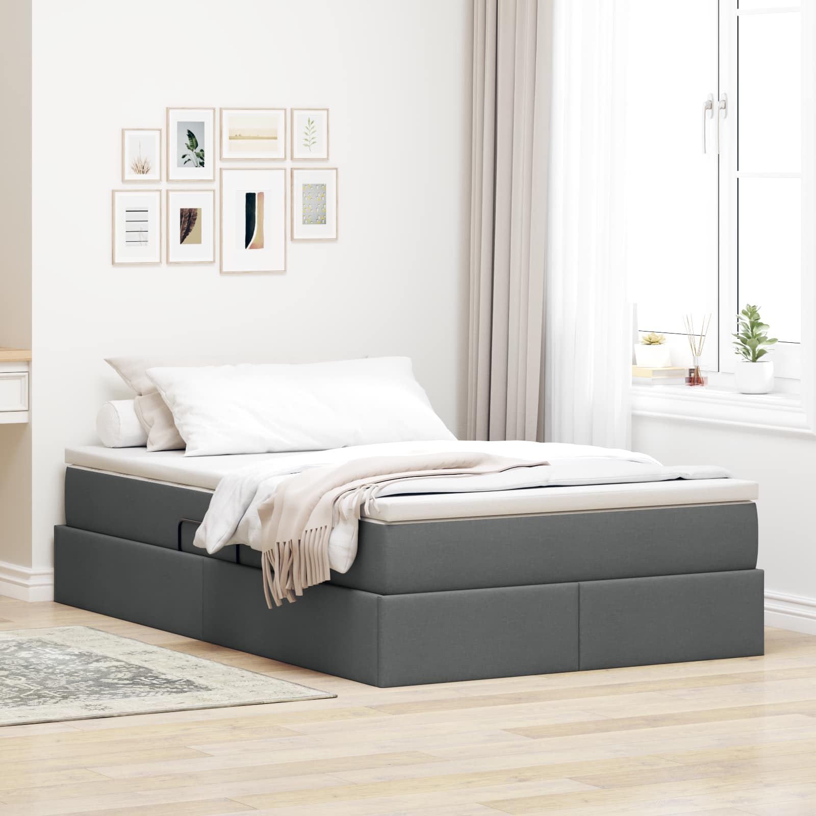 Lit avec rangement et matelas Gris foncé 120 x 190 cm Polyester - XIOS