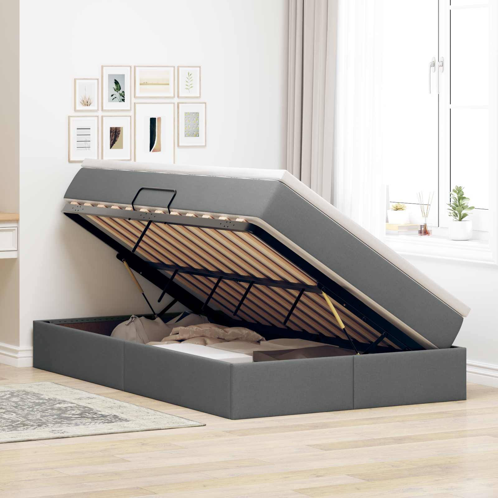 Lit avec rangement et matelas Gris foncé 120 x 190 cm Polyester - XIOS