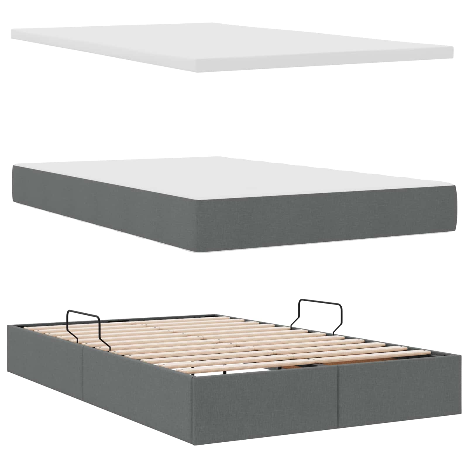 Lit avec rangement et matelas Gris foncé 120 x 190 cm Polyester - XIOS