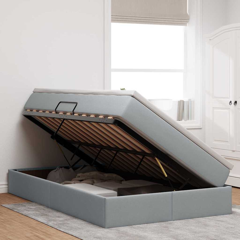 Lit avec rangement et matelas Gris clair 120 x 200 cm Polyester - XIOS