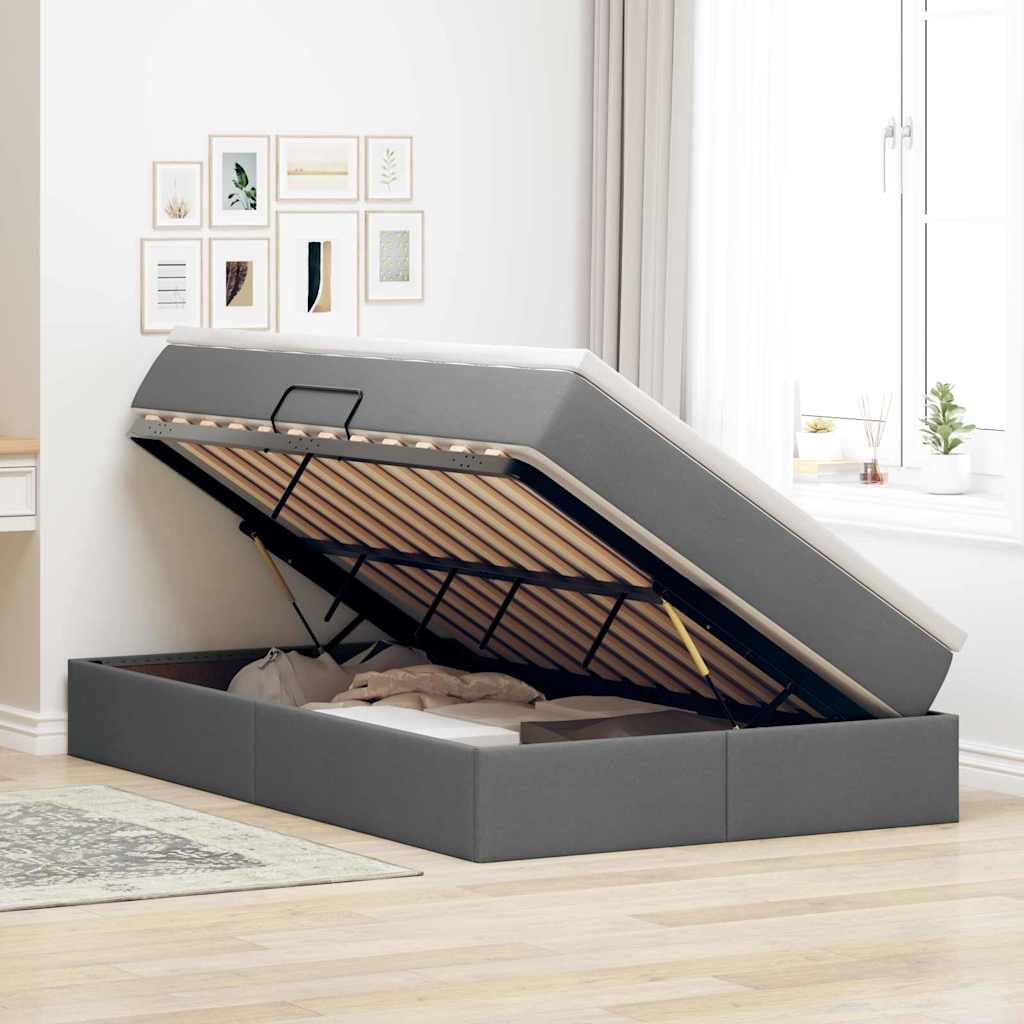 Lit avec rangement et matelas Gris foncé 120 x 200 cm Polyester - XIOS
