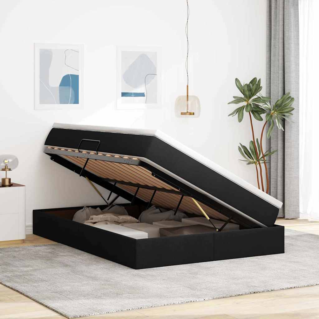 Lit avec rangement et matelas Noir 140 x 190 cm Polyester - XIOS