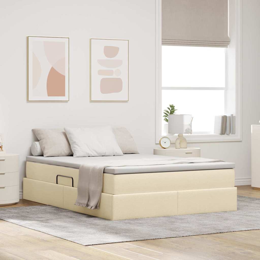 Lit avec rangement et matelas Crème 140 x 190 cm Polyester