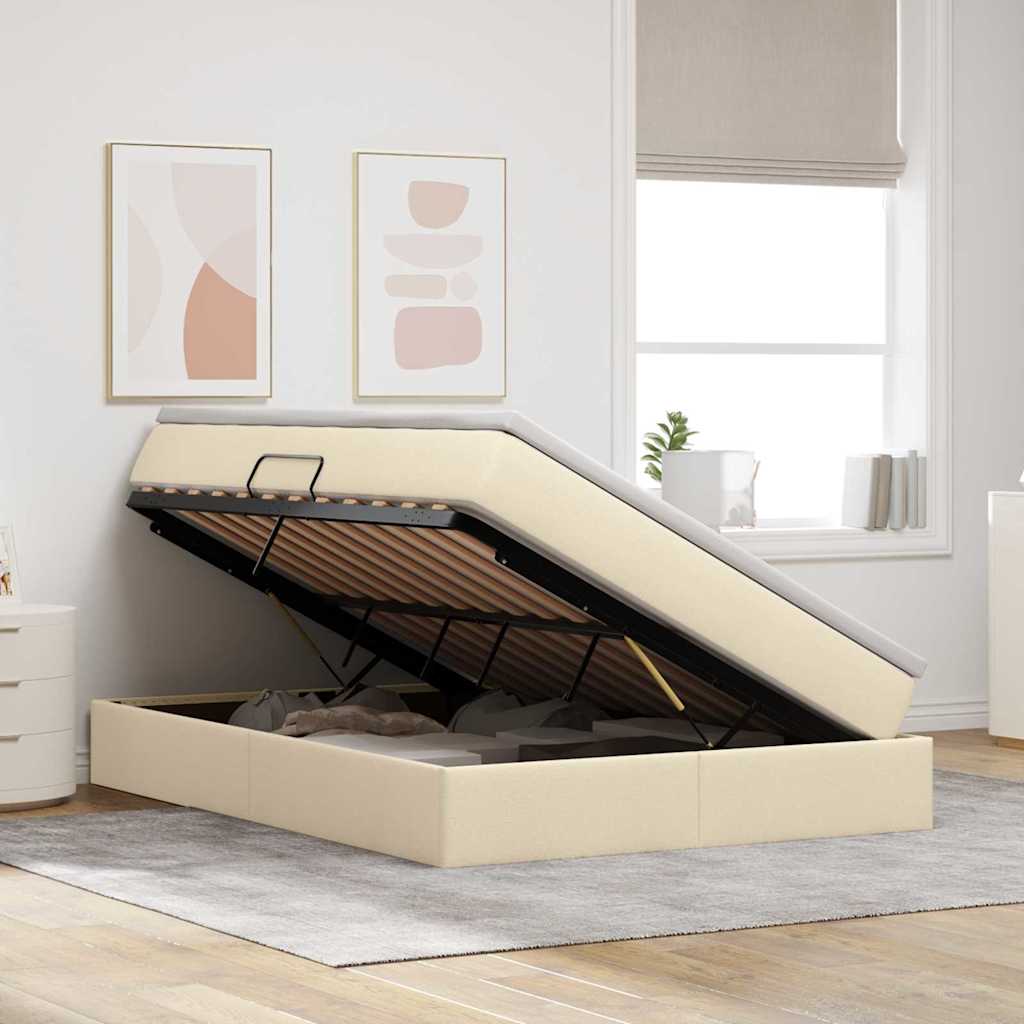 Lit avec rangement et matelas Crème 140 x 190 cm Polyester