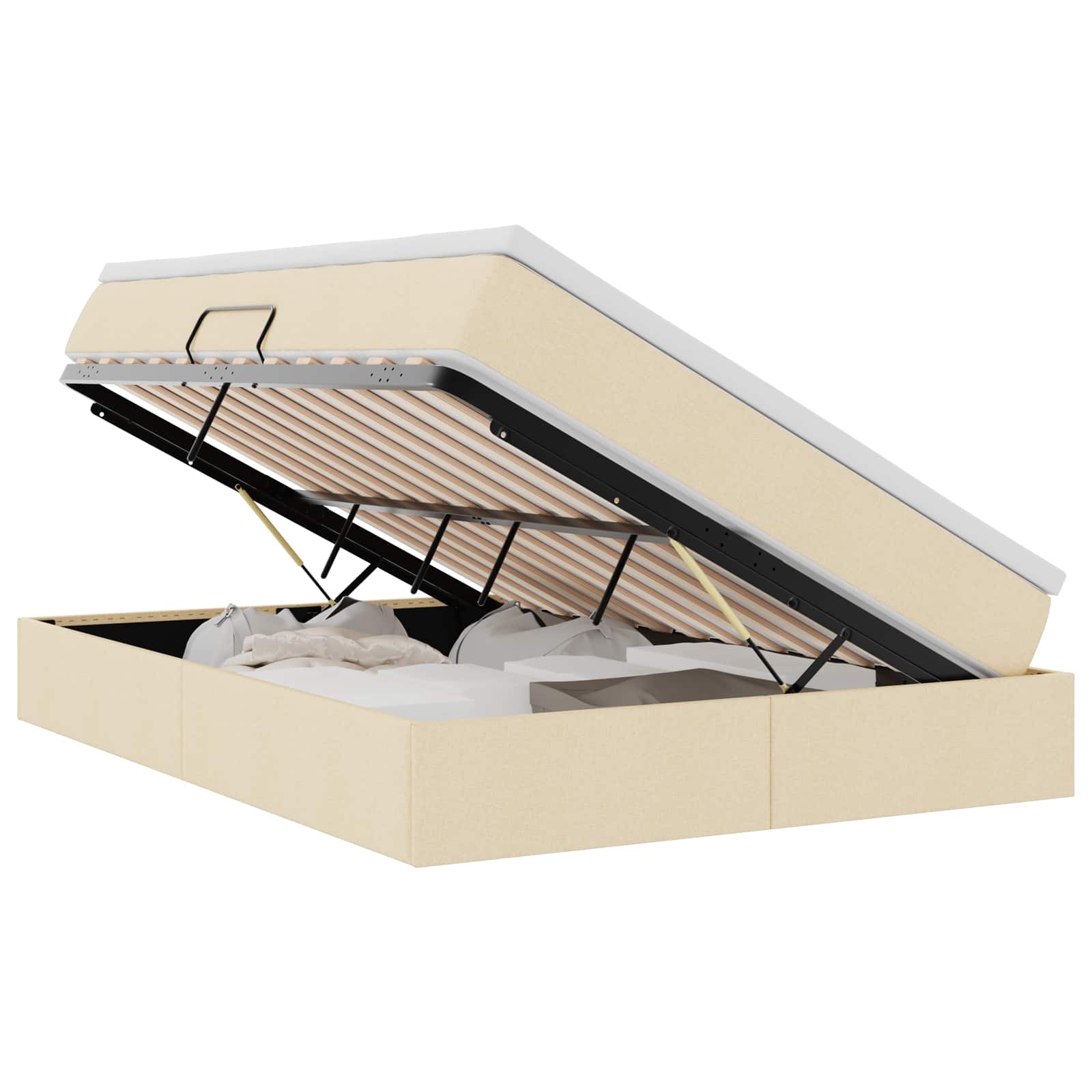 Lit avec rangement et matelas Crème 140 x 190 cm Polyester
