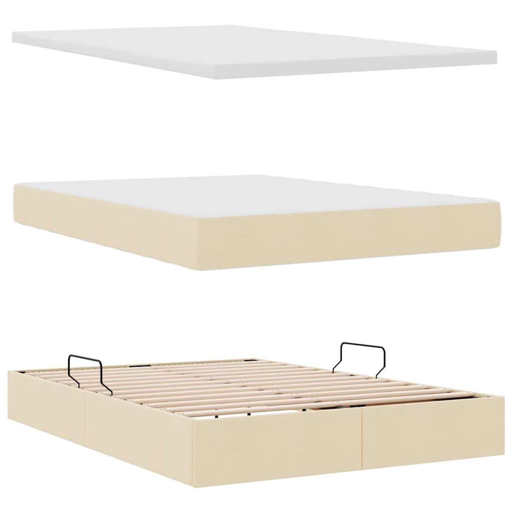 Lit avec rangement et matelas Crème 140 x 190 cm Polyester
