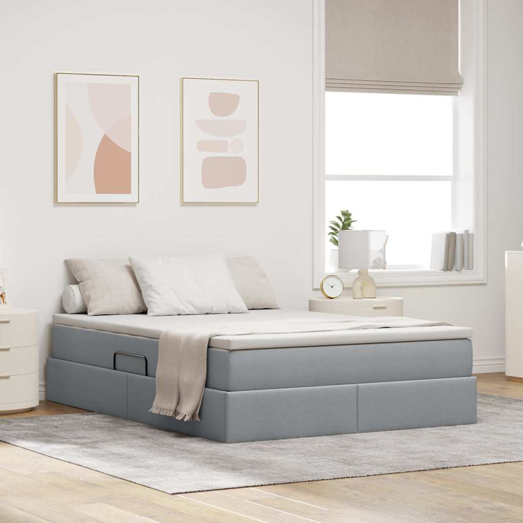 Lit avec rangement et matelas Gris clair 140 x 200 cm Polyester - XIOS