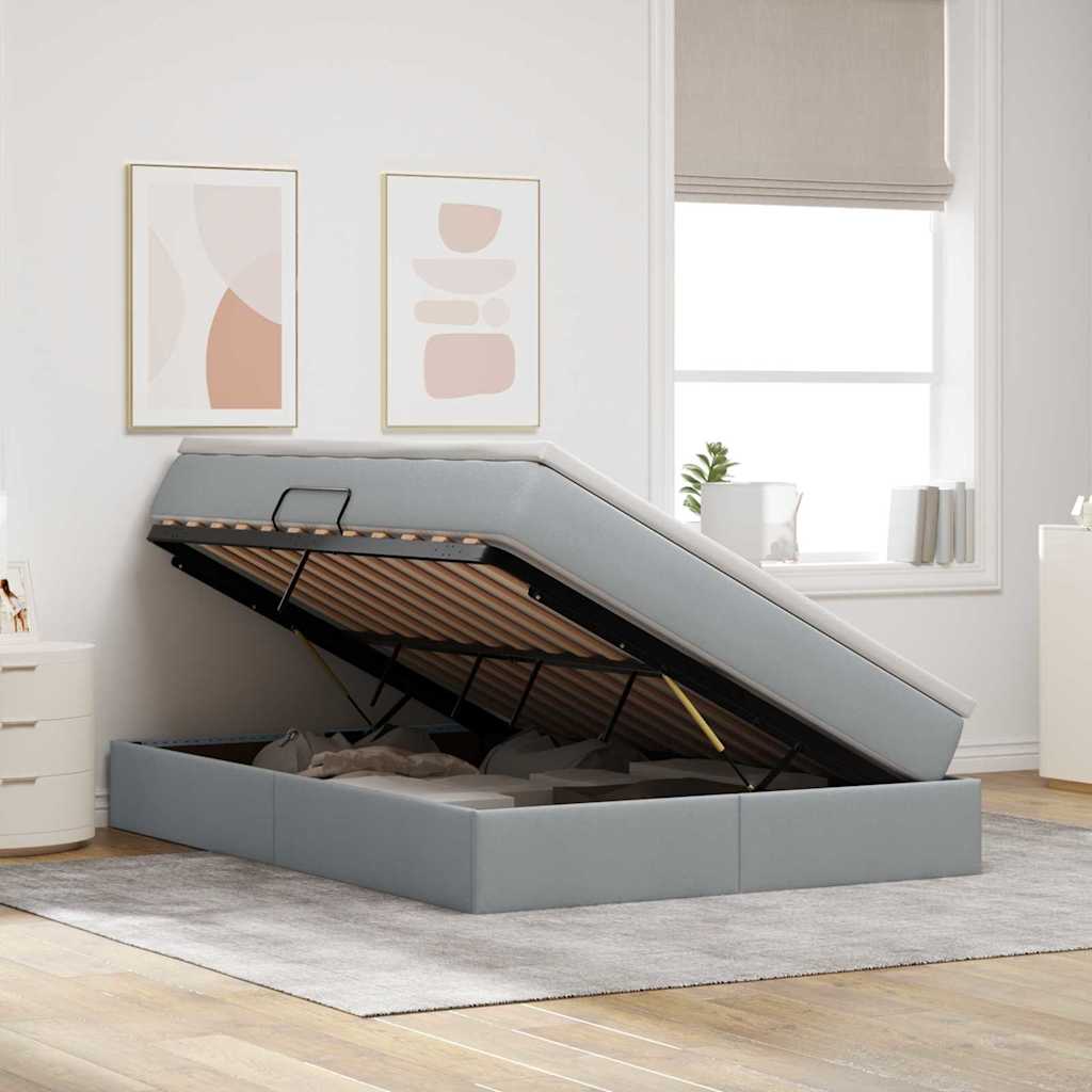 Lit avec rangement et matelas Gris clair 140 x 200 cm Polyester - XIOS