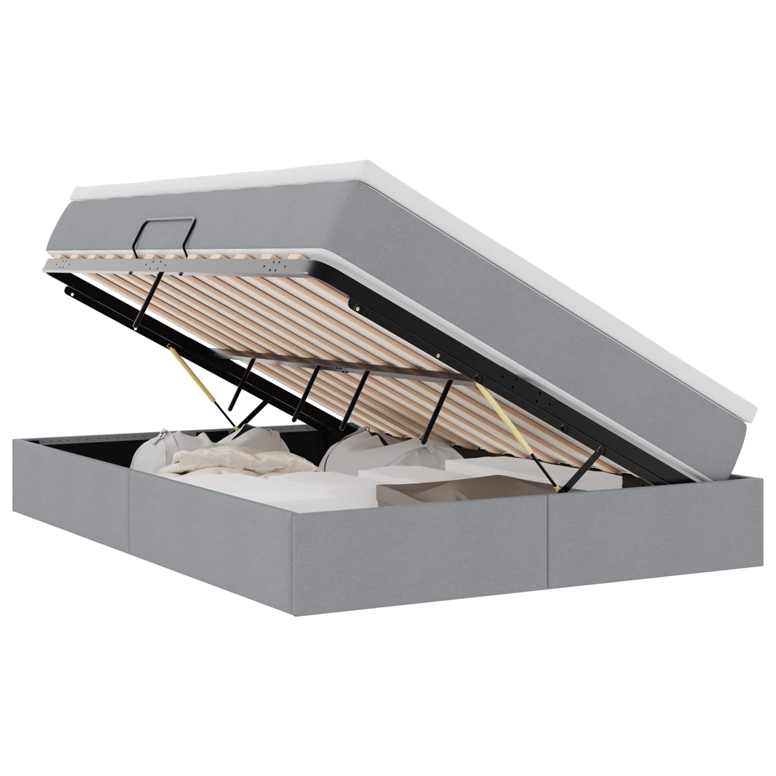 Lit avec rangement et matelas Gris clair 140 x 200 cm Polyester - XIOS