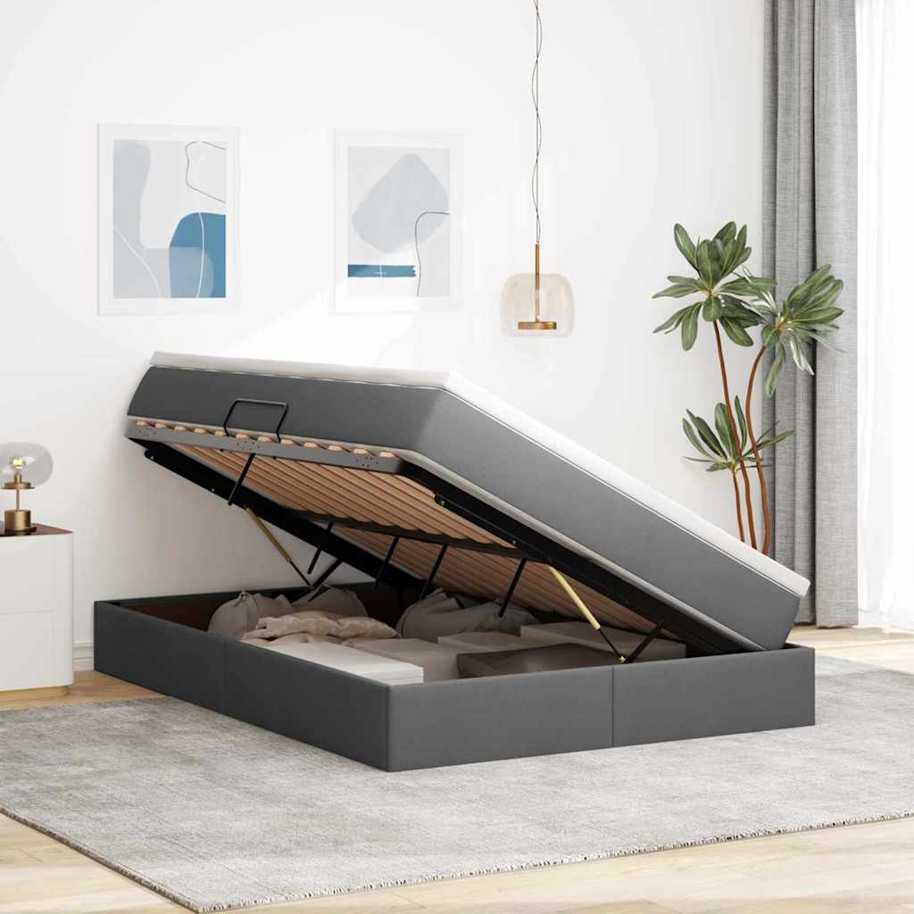 Lit avec rangement et matelas Gris foncé 140 x 200 cm Polyester - XIOS