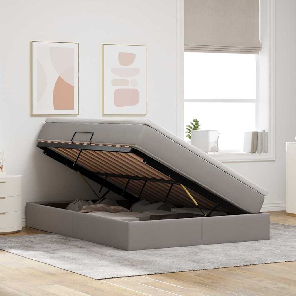 Lit avec rangement et matelas Taupe 140 x 200 cm Polyester - XIOS