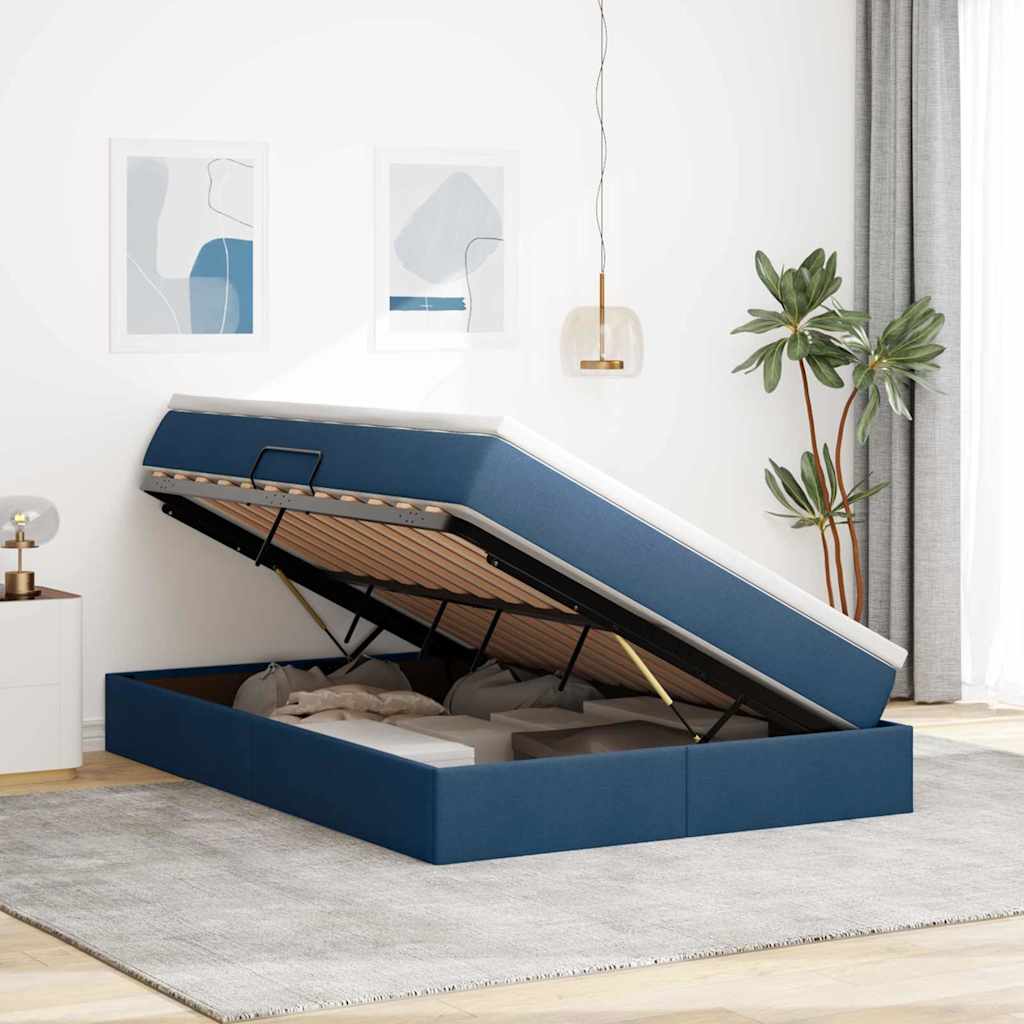 Lit avec rangement et matelas Bleu 140 x 200 cm Polyester - XIOS