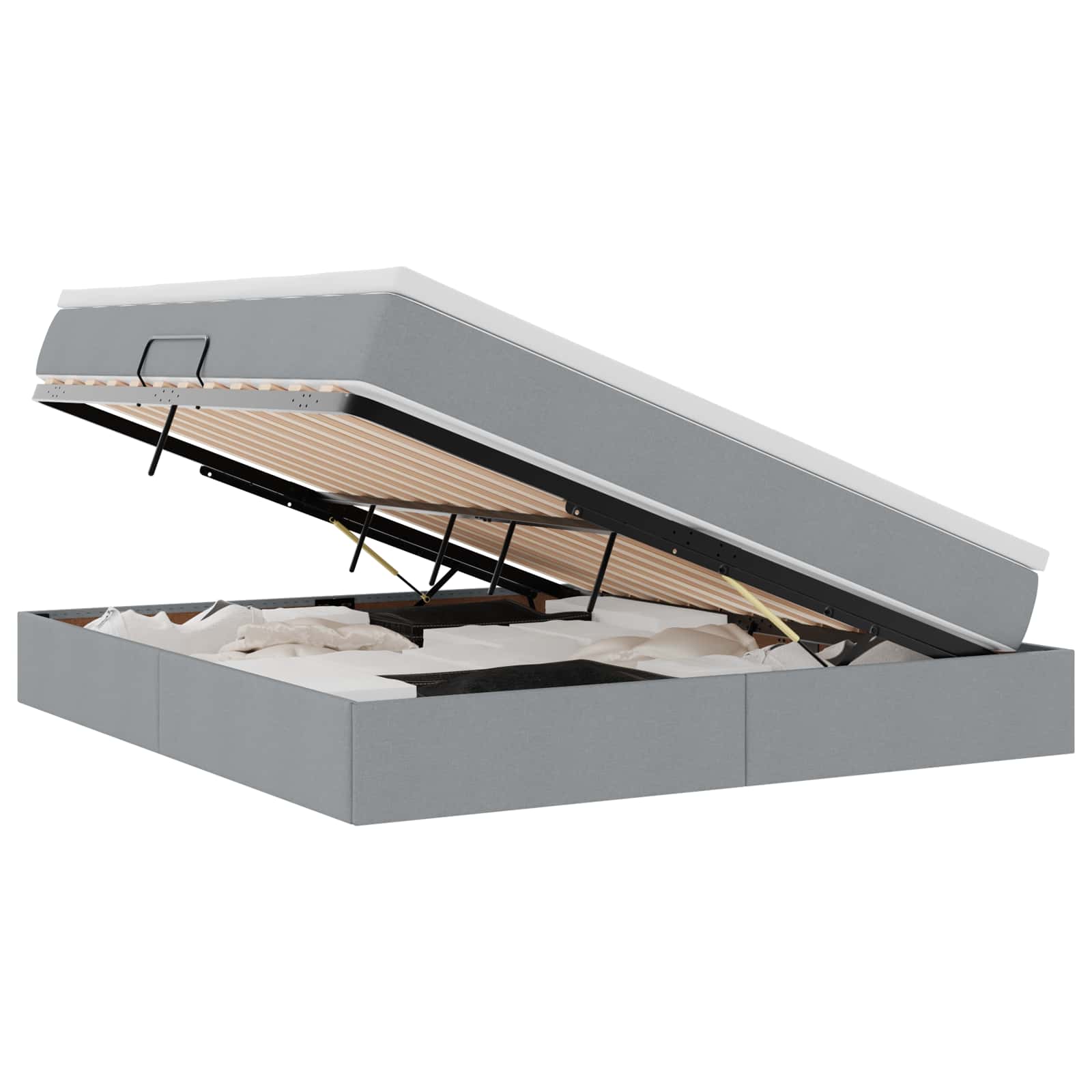 Lit avec rangement et matelas Gris clair 160 x 200 cm Polyester - XIOS