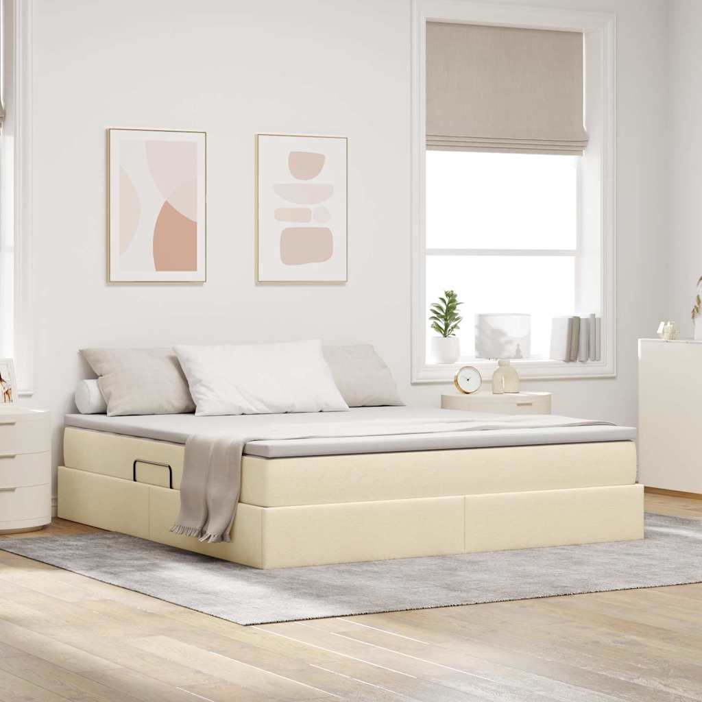 Lit avec rangement et matelas Crème 160 x 200 cm Polyester - XIOS