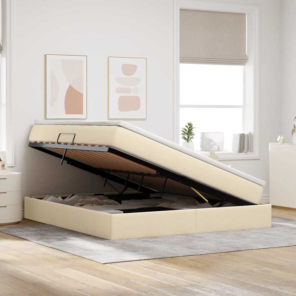 Lit avec rangement et matelas Crème 160 x 200 cm Polyester - XIOS
