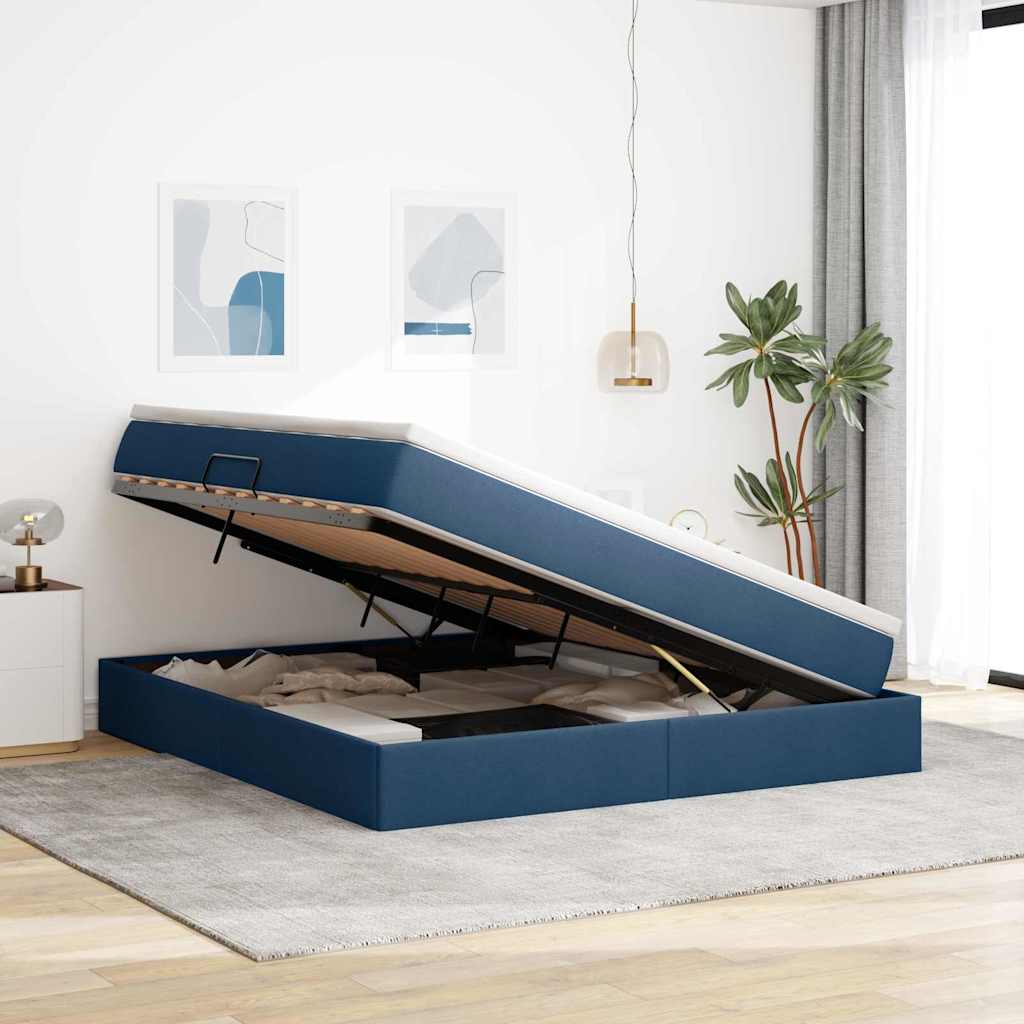 Lit avec rangement et matelas Bleu 160 x 200 cm Polyester - XIOS