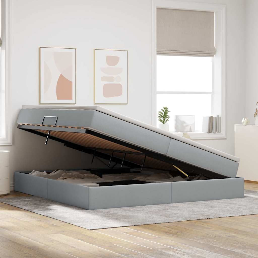 Lit avec rangement et matelas Gris clair 200 x 200 cm Polyester - XIOS