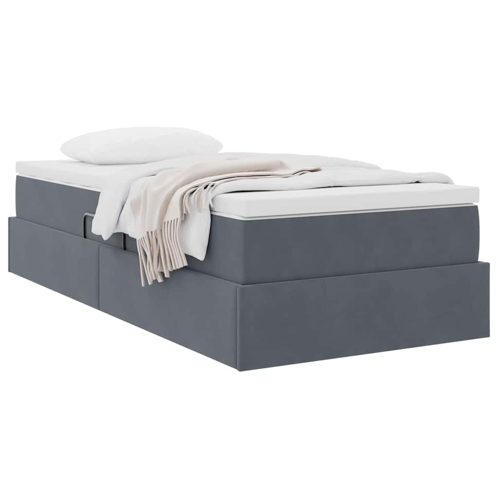 Lit avec rangement et matelas Gris foncé 90 x 190 cm Velours - XIOS