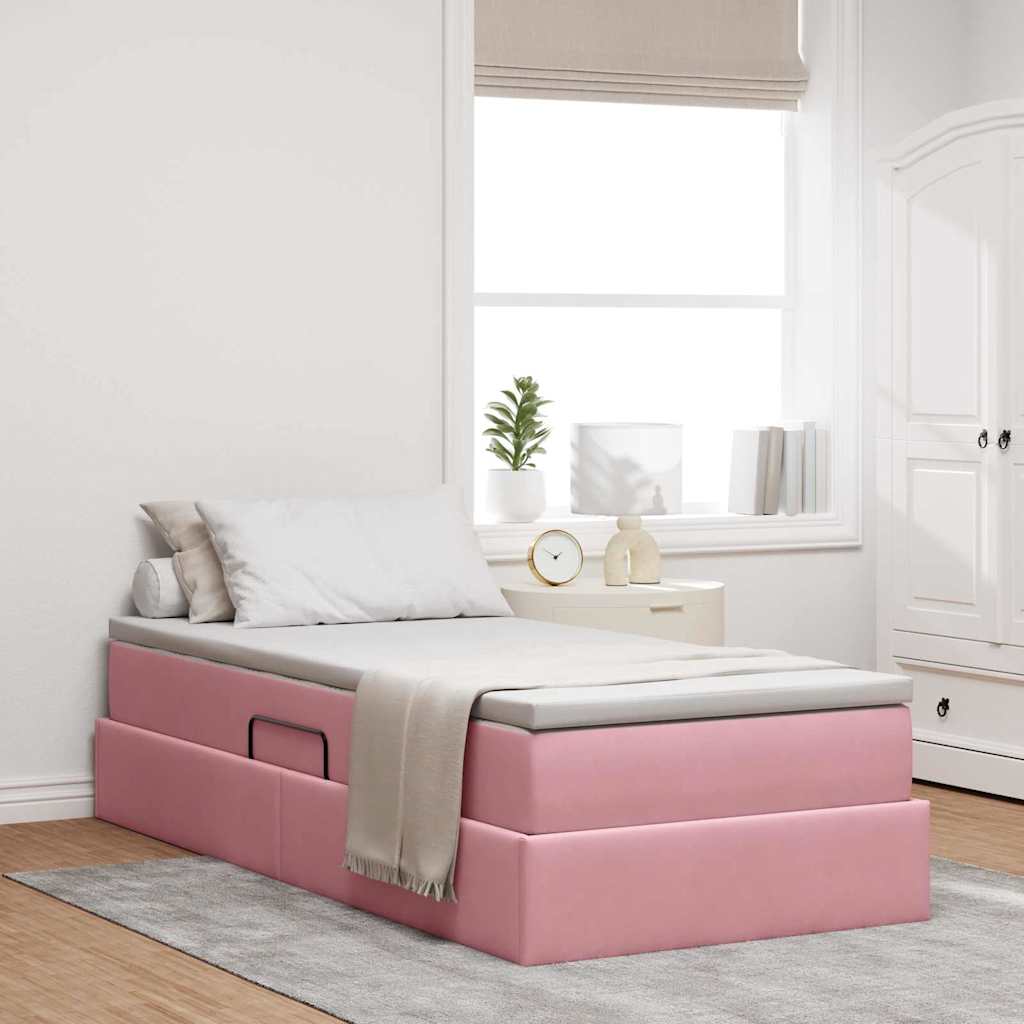 Lit avec rangement et matelas Rose 90 x 190 cm Velours