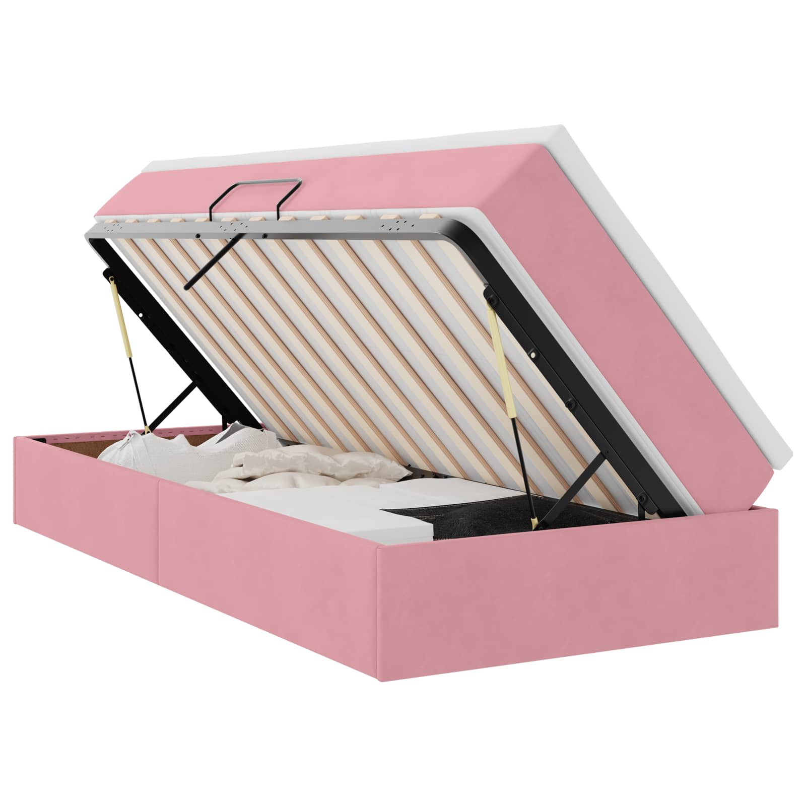 Lit avec rangement et matelas Rose 90 x 190 cm Velours