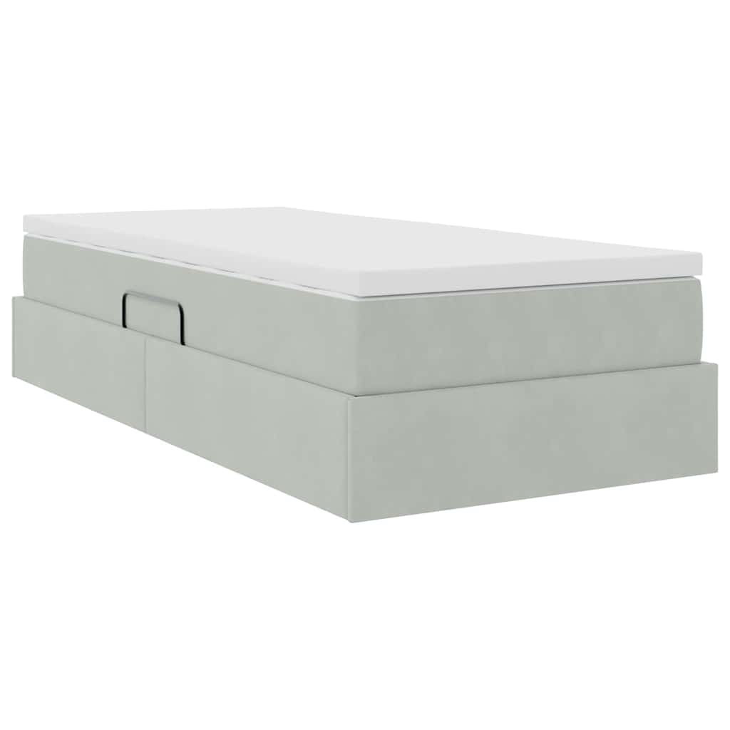 Lit avec rangement et matelas Gris clair 90 x 200 cm Velours - XIOS