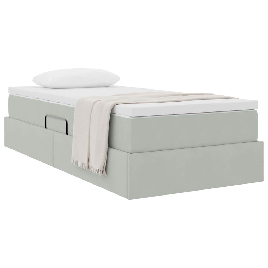 Lit avec rangement et matelas Gris clair 90 x 200 cm Velours - XIOS