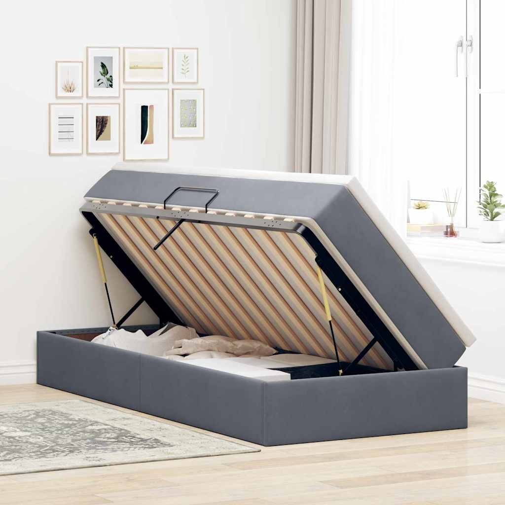 Lit avec rangement et matelas Gris foncé 90 x 200 cm Velours - XIOS