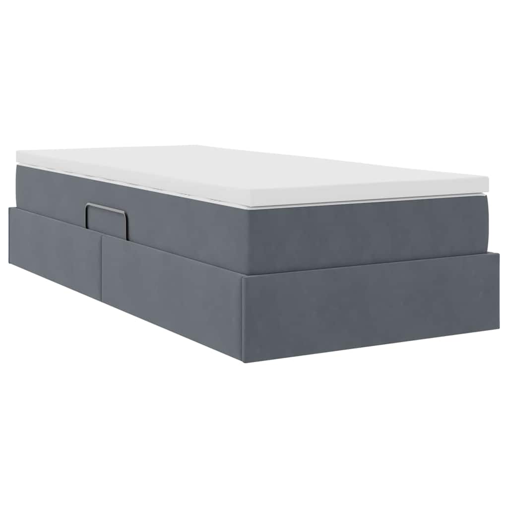 Lit avec rangement et matelas Gris foncé 90 x 200 cm Velours - XIOS