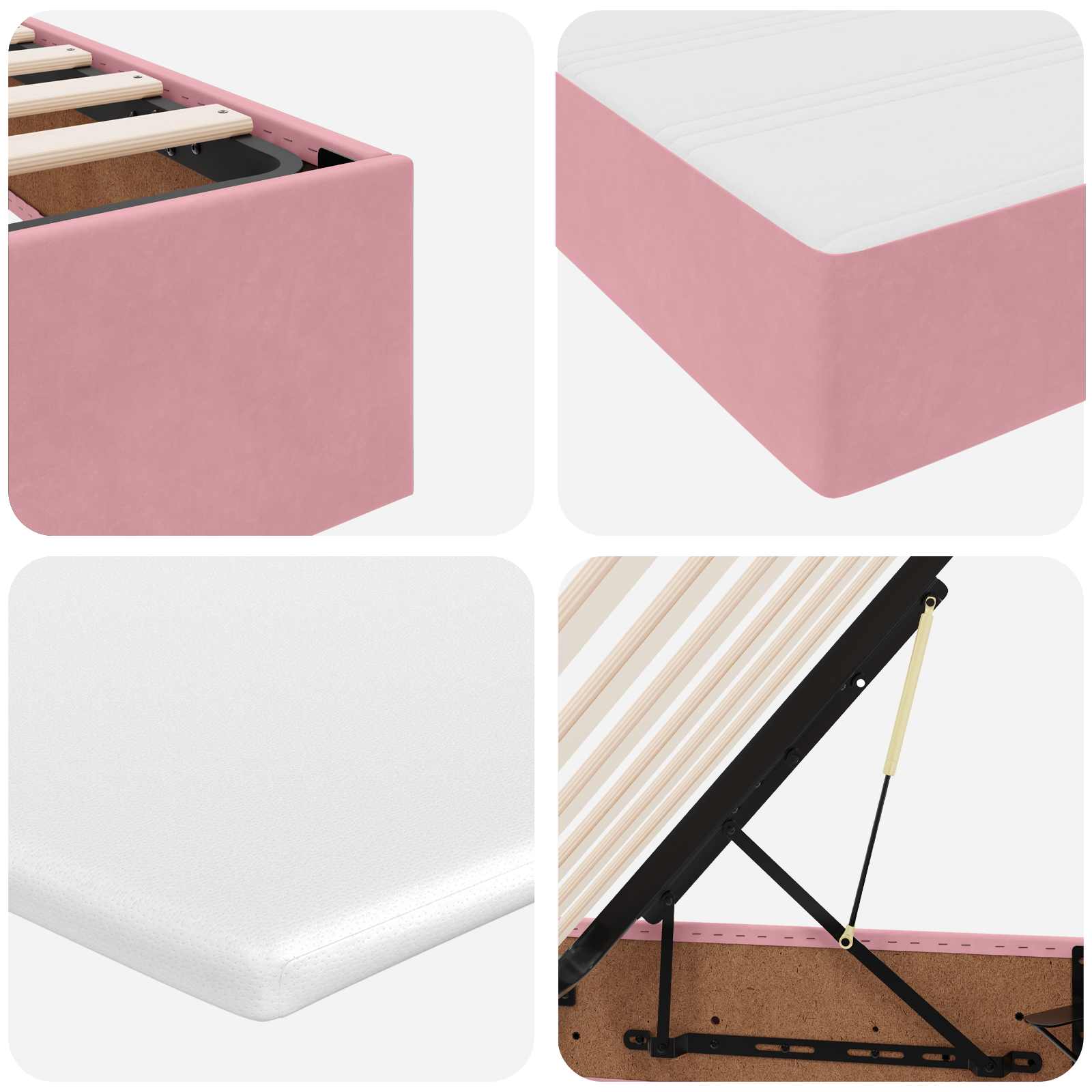 Lit avec rangement et matelas Rose 90 x 200 cm Velours - XIOS