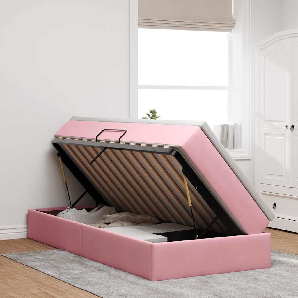 Lit avec rangement et matelas Rose 90 x 200 cm Velours - XIOS