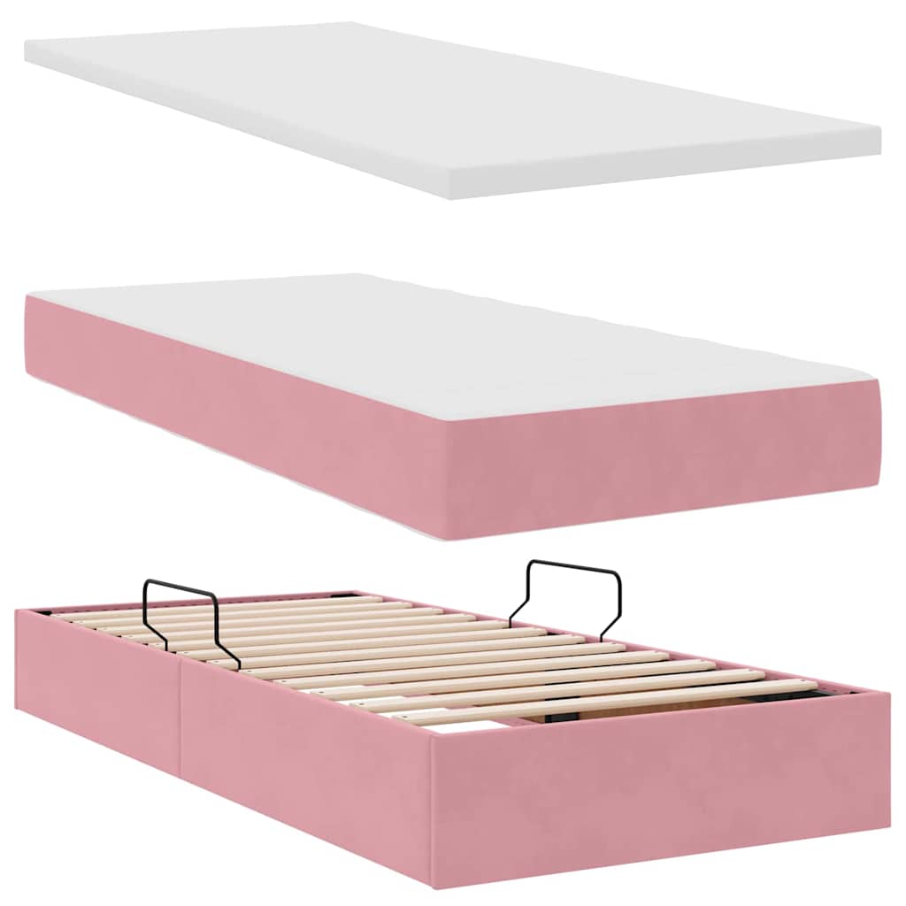 Lit avec rangement et matelas Rose 90 x 200 cm Velours - XIOS