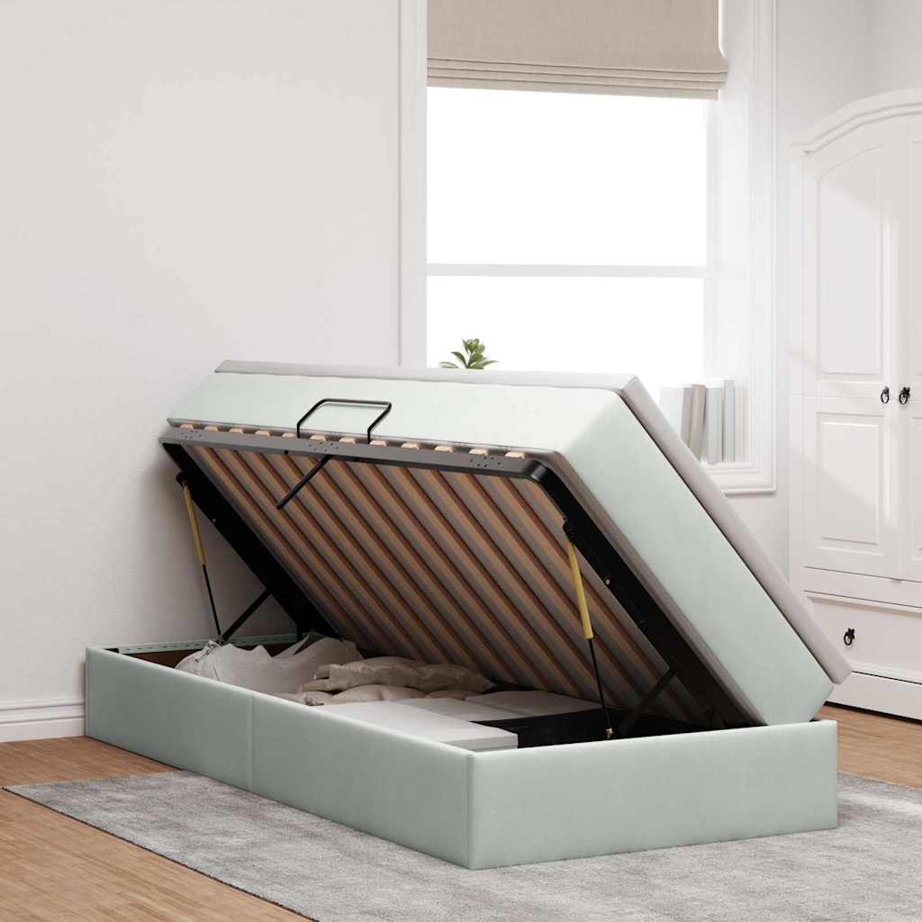 Lit avec rangement et matelas Gris clair 100 x 200 cm Velours - XIOS