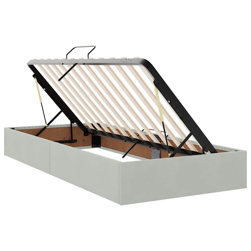 Lit avec rangement et matelas Gris clair 100 x 200 cm Velours - XIOS