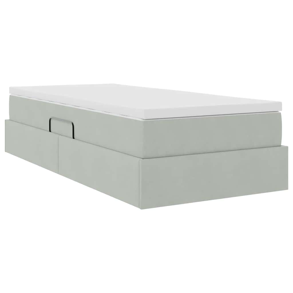 Lit avec rangement et matelas Gris clair 100 x 200 cm Velours - XIOS