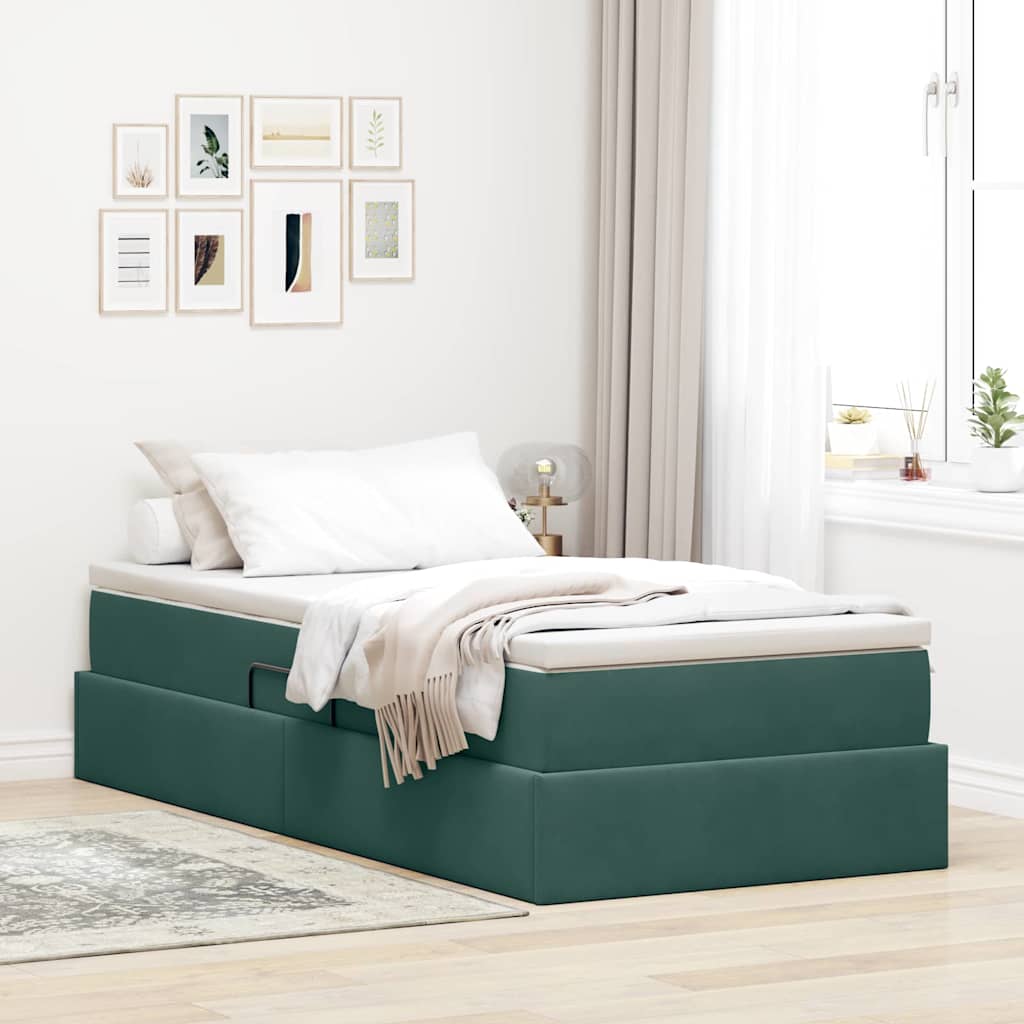 Lit avec rangement et matelas Vert foncé 100 x 200 cm Velours - XIOS