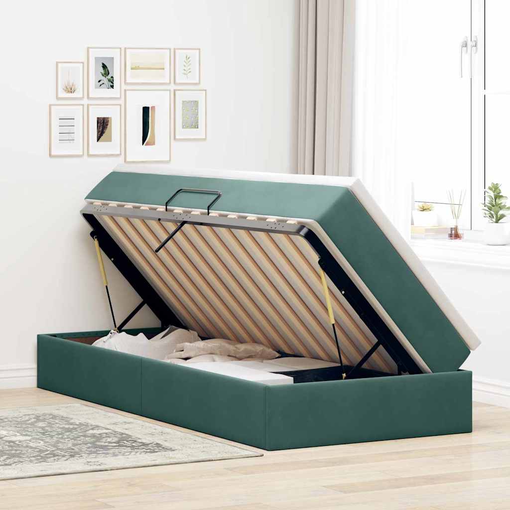 Lit avec rangement et matelas Vert foncé 100 x 200 cm Velours - XIOS