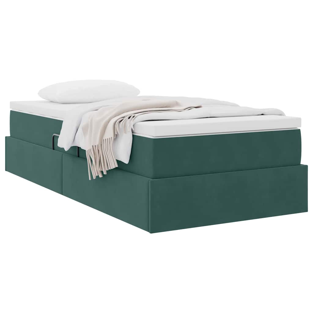 Lit avec rangement et matelas Vert foncé 100 x 200 cm Velours - XIOS