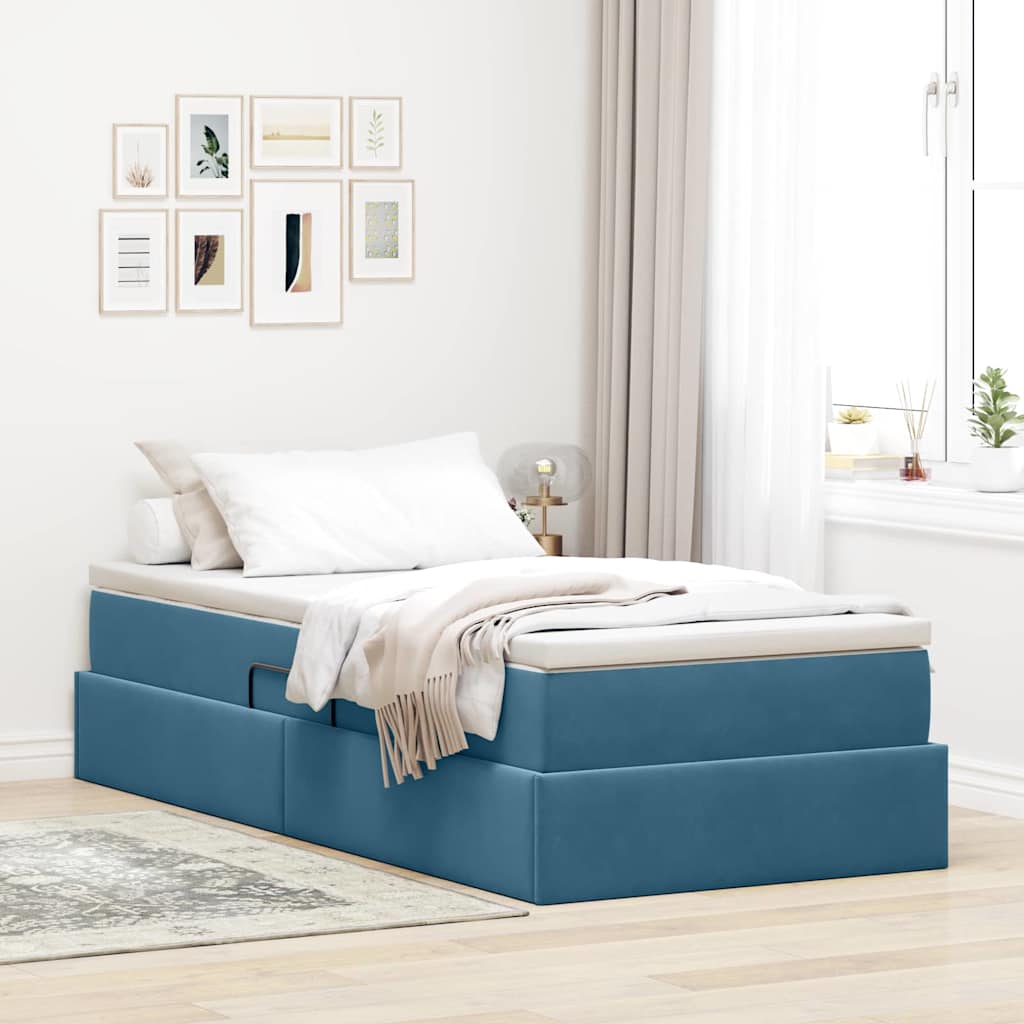 Lit avec rangement et matelas Bleu foncé 100 x 200 cm Velours - XIOS