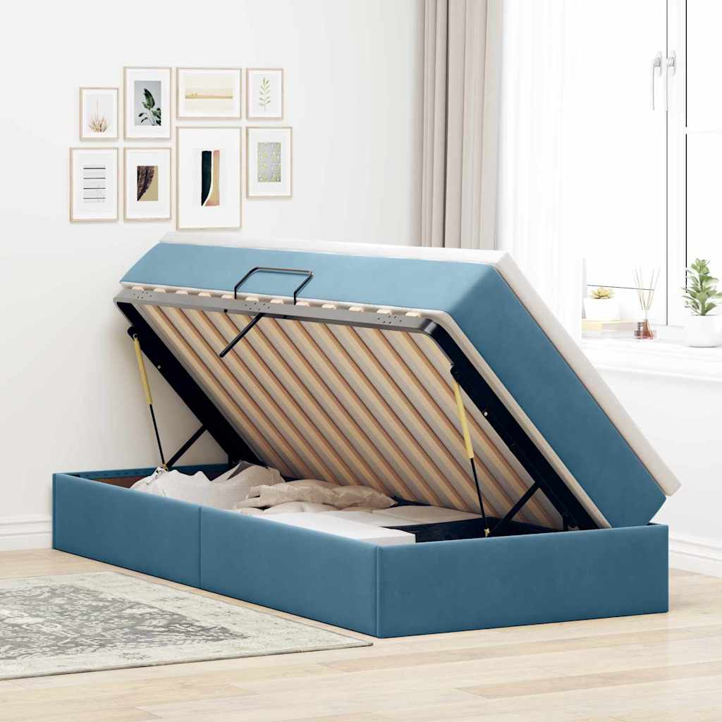 Lit avec rangement et matelas Bleu foncé 100 x 200 cm Velours - XIOS