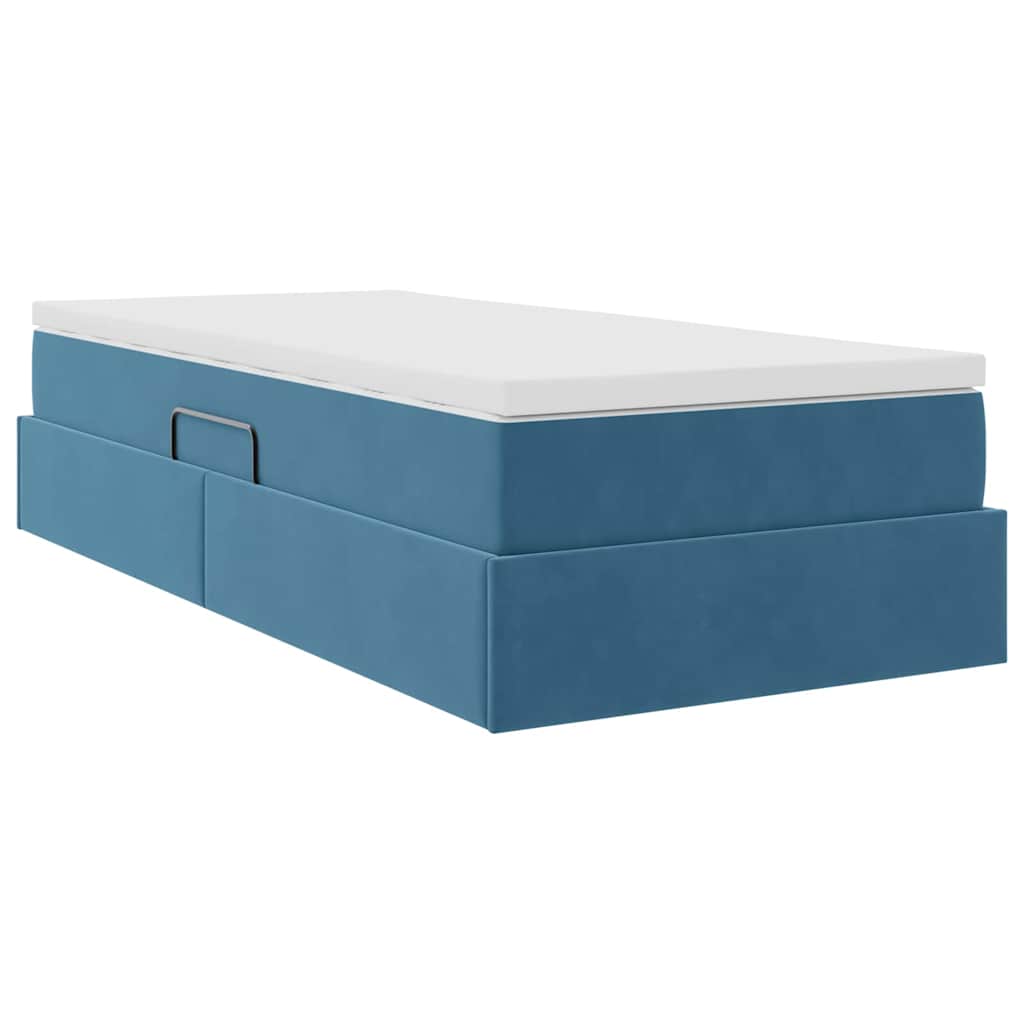Lit avec rangement et matelas Bleu foncé 100 x 200 cm Velours - XIOS