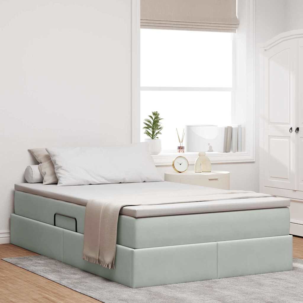 Lit avec rangement et matelas Gris clair 120 x 200 cm Velours - XIOS