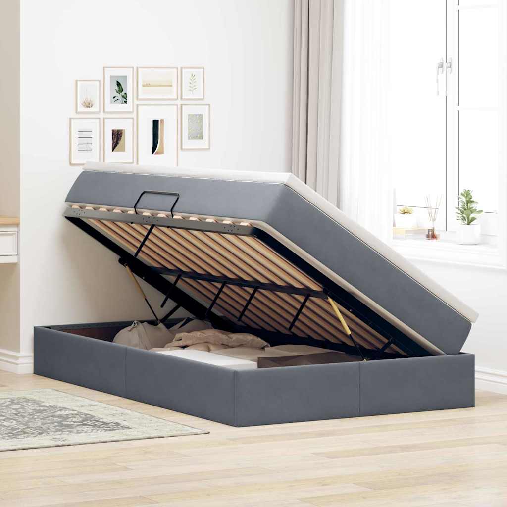 Lit avec rangement et matelas Gris foncé 120 x 200 cm Velours - XIOS