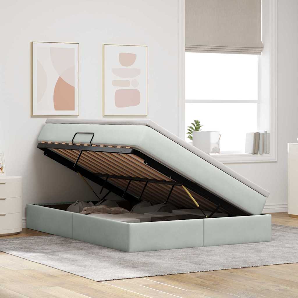 Lit avec rangement et matelas Gris clair 140 x 190 cm Velours - XIOS