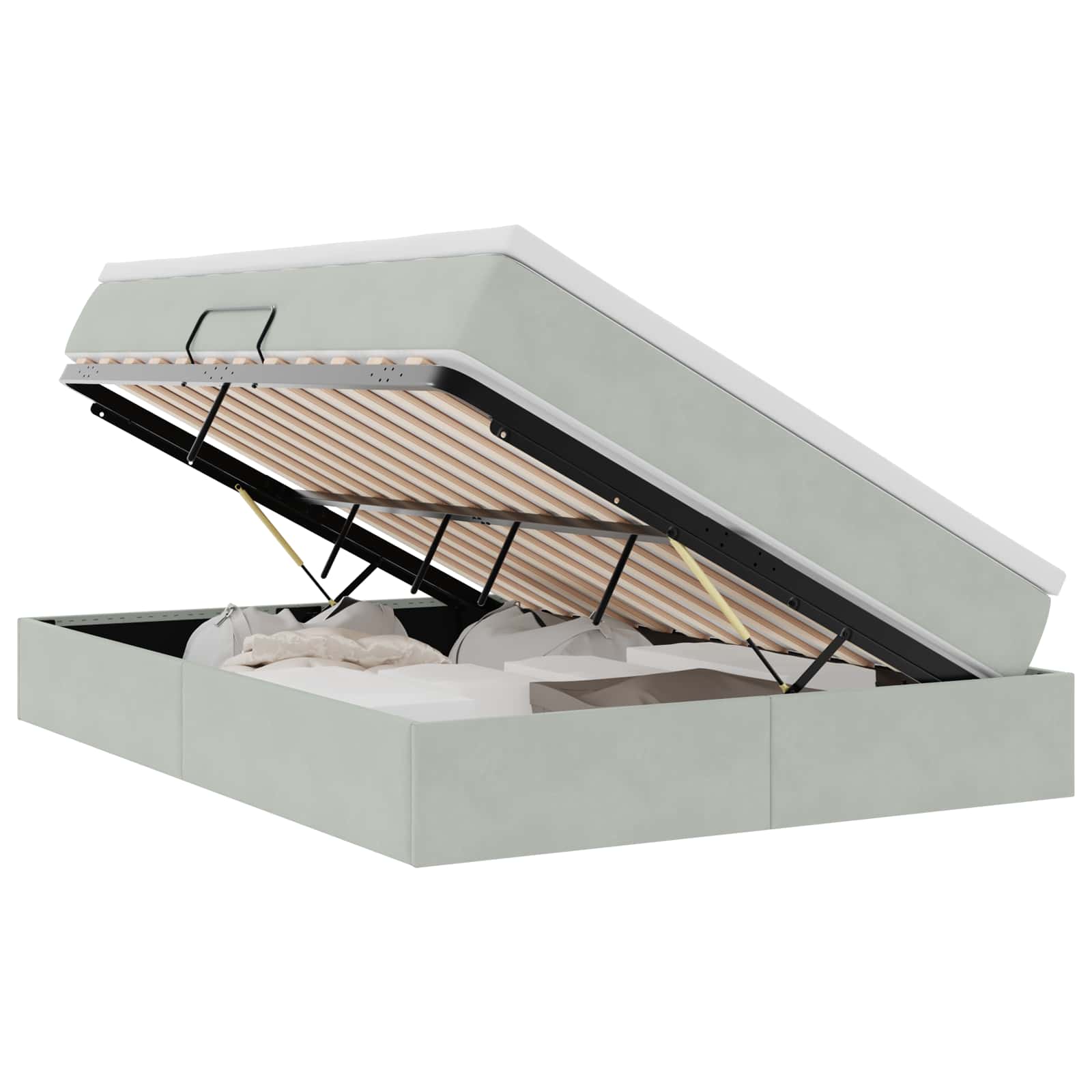 Lit avec rangement et matelas Gris clair 140 x 190 cm Velours - XIOS