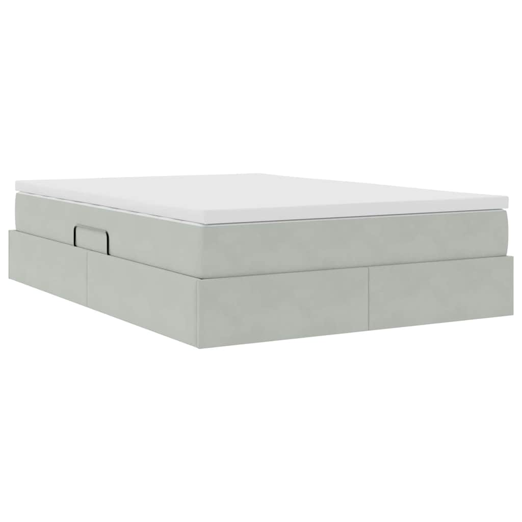 Lit avec rangement et matelas Gris clair 140 x 190 cm Velours - XIOS