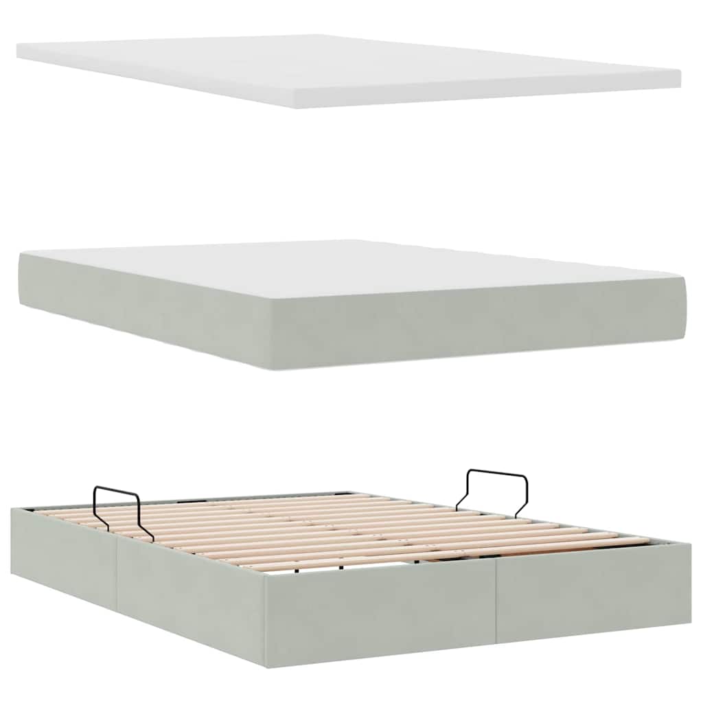 Lit avec rangement et matelas Gris clair 140 x 190 cm Velours - XIOS