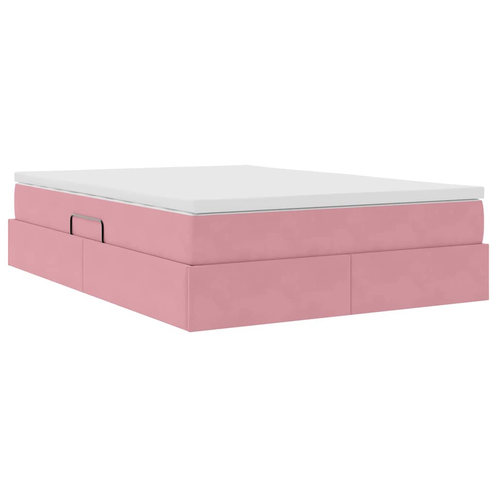 Lit avec rangement et matelas Rose 140 x 190 cm Velours - XIOS