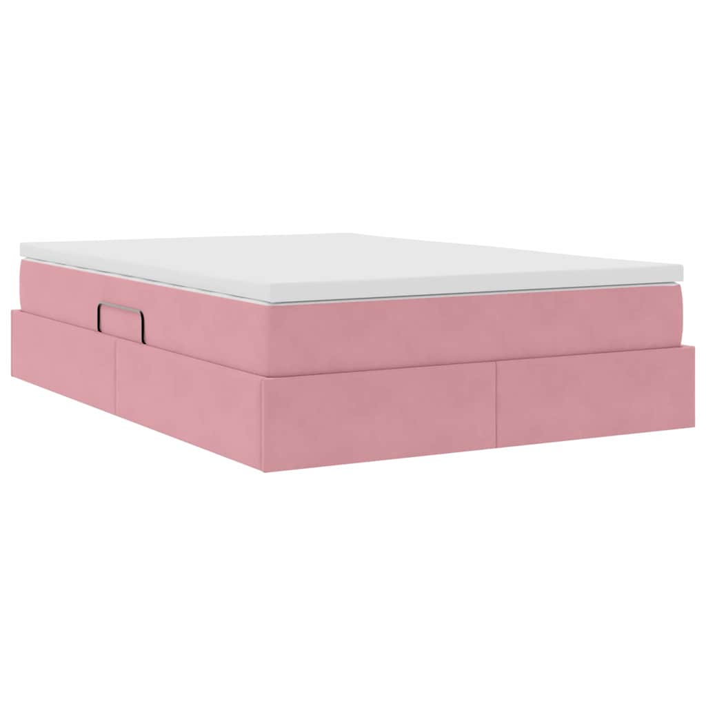 Lit avec rangement et matelas Rose 140 x 190 cm Velours - XIOS