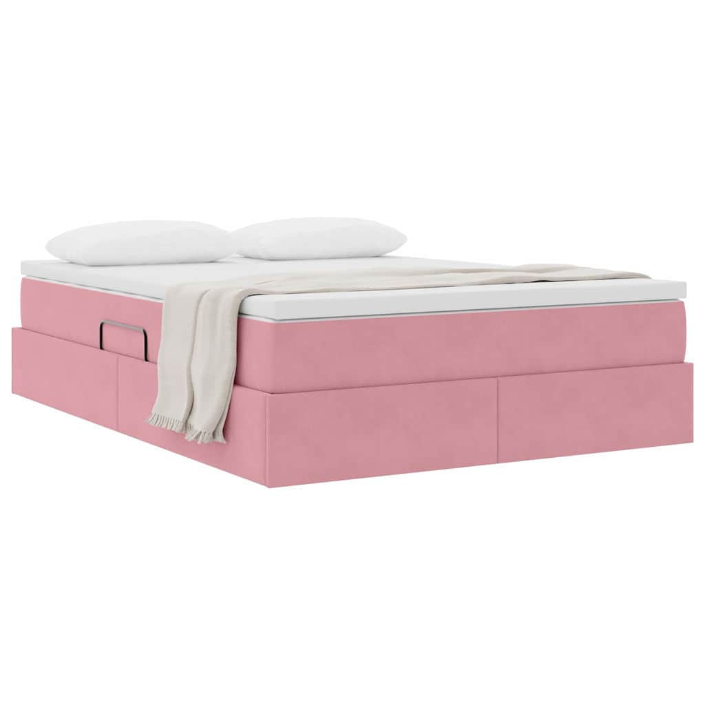 Lit avec rangement et matelas Rose 140 x 190 cm Velours - XIOS